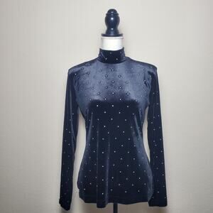 H&M Black Rhinestone Mock Neck Top Medium